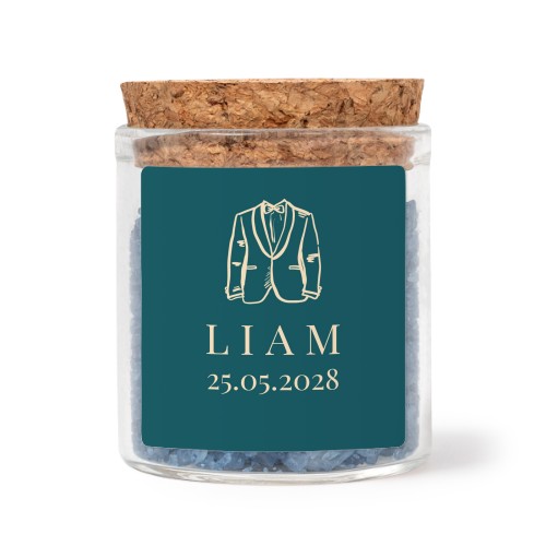 Glasburkar med fyrkantiga klistermärken och blått badsalt - 12 st