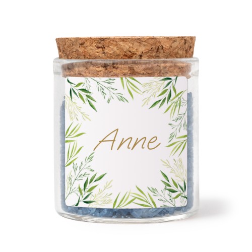 Glaskrukker med kvadratiske klistermærker og blåt badesalt - 12 stk