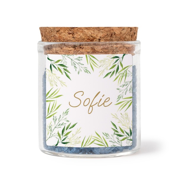 Lasipurkit neliö tarroilla ja sinisellÀ kylpysuolalla - 12 kpl Lasipurkit neliö tarroilla ja sinisellÀ kylpysuolalla - 12 kpl