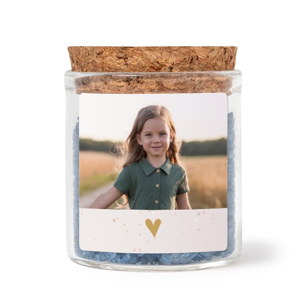 Glazen potjes met vierkante stickers en blauw badzout (set van 12)