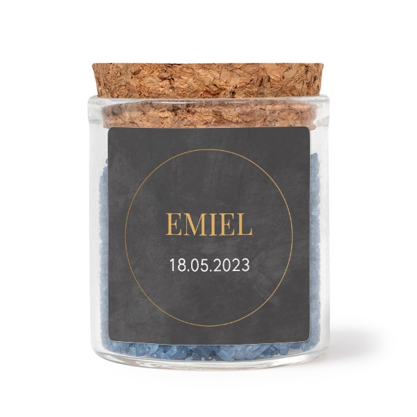 Mini bocal avec stickers carrés et sel de bain bleu (lot de 12)