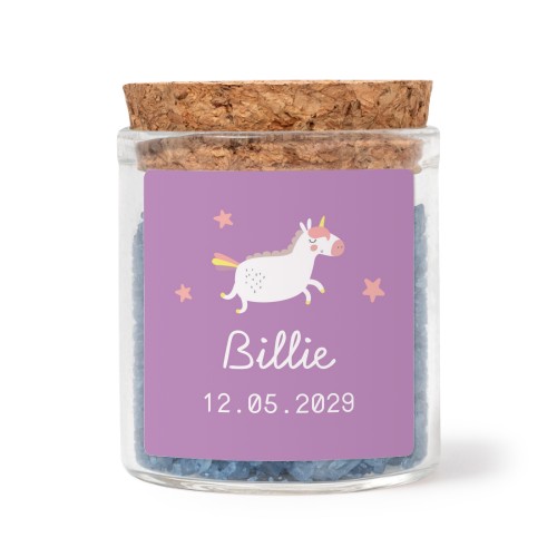 Glasburkar med fyrkantiga klistermärken och blått badsalt - 12 st