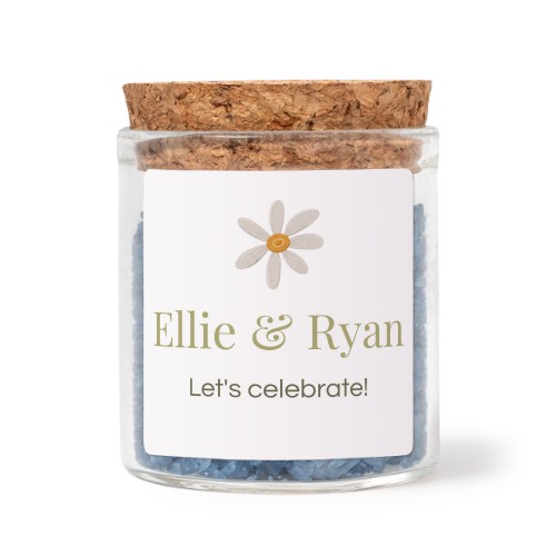 Glass jars with square stickers and blue bath salt - set of 12