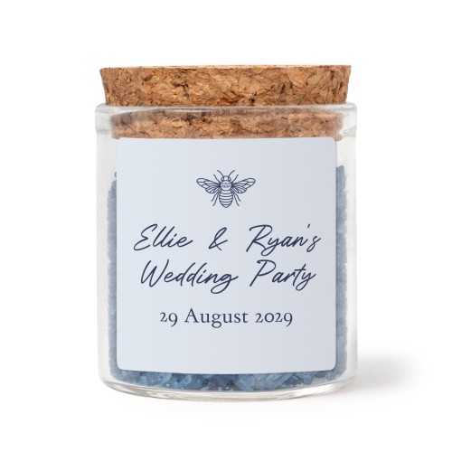 Mini-Glas mit quadratischem Sticker u. blauem Badesalz - 12 Stk.