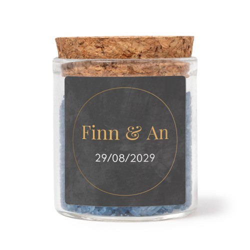 Mini-Glas mit quadratischem Sticker u. blauem Badesalz - 12 Stk.