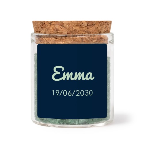 Glasskrukker med kvadratiske klistremerker og grønt badesalt - 12 stk