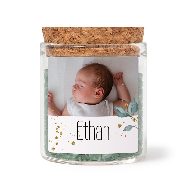 Mini bocal avec stickers carré et sel de bain vert (lot de 12) Mini bocal avec stickers carré et sel de bain vert (lot de 12)