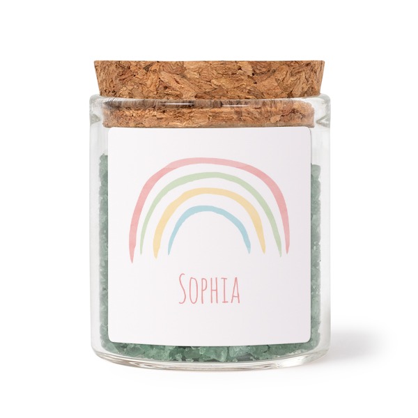 Glasburkar med fyrkantiga klistermärken och grönt badsalt - 12 st