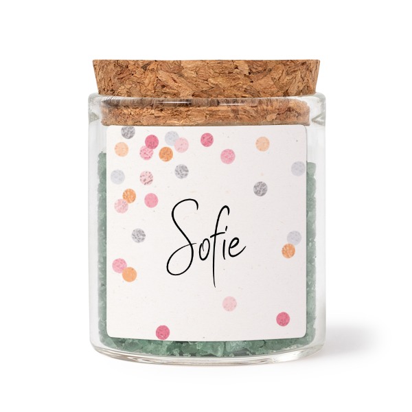 Mini bocal avec stickers carré et sel de bain vert (lot de 12)