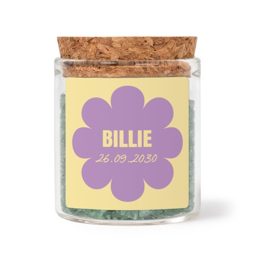 Glasskrukker med kvadratiske klistremerker og grønt badesalt - 12 stk