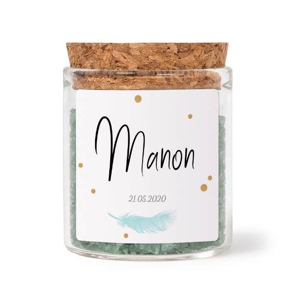 Mini bocal avec stickers carré et sel de bain vert (lot de 12)