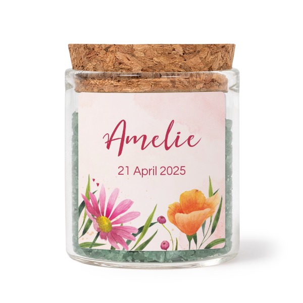 Mini bocal avec stickers carré et sel de bain vert (lot de 12)