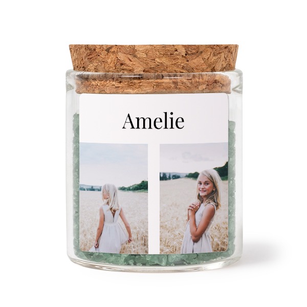 Mini bocal avec stickers carré et sel de bain vert (lot de 12)