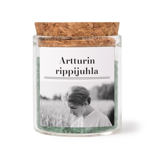 Lasipurkit neliö tarroilla ja vihreällä kylpysuolalla - 12 kpl Lasipurkit neliö tarroilla ja vihreällä kylpysuolalla - 12 kpl