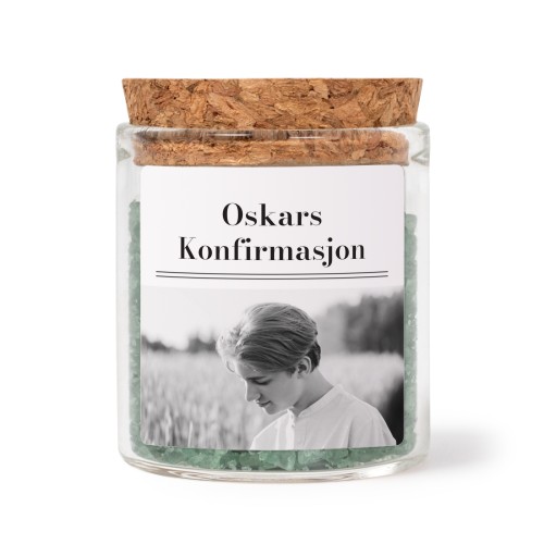 Glasskrukker med kvadratiske klistremerker og grønt badesalt - 12 stk