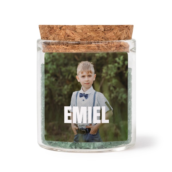 Bokaaltjes met vierkante stickers en groen badzout (set van 12)