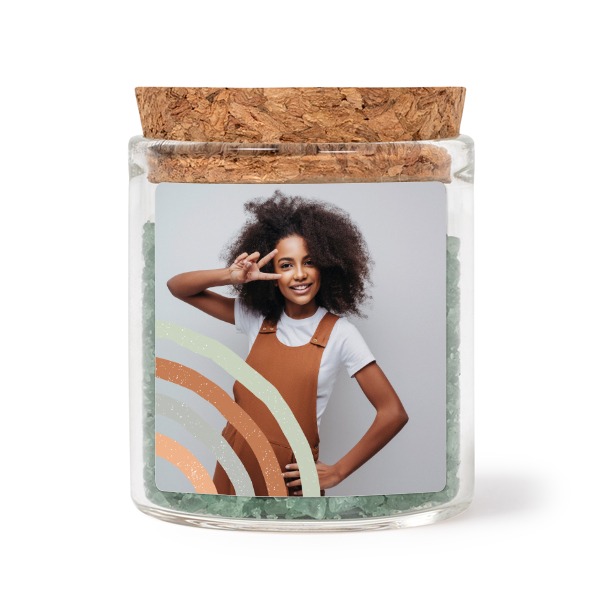 Mini bocal avec stickers carré et sel de bain vert (lot de 12)