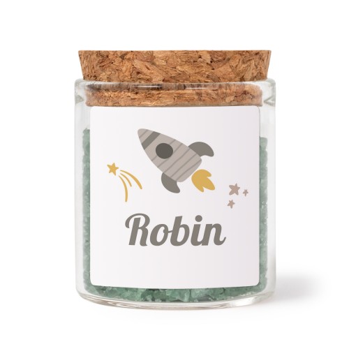 Glasskrukker med kvadratiske klistremerker og grønt badesalt - 12 stk