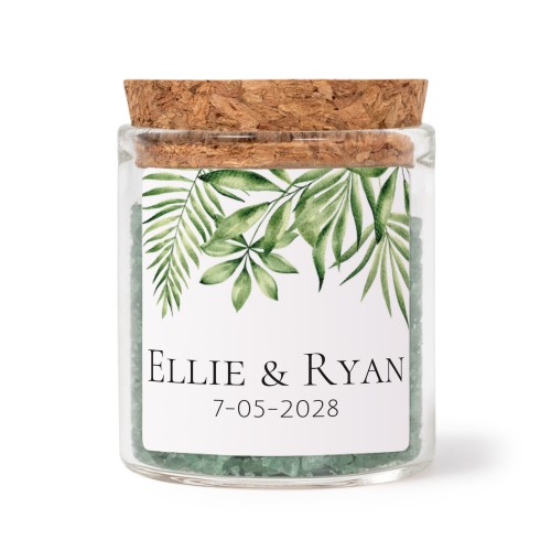 Glass jars with square stickers and green bath salt - set of 12 Glass jars with square stickers and green bath salt - set of 12