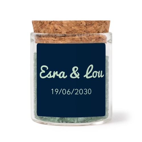 Glass jars with square stickers and green bath salt - set of 12 Glass jars with square stickers and green bath salt - set of 12