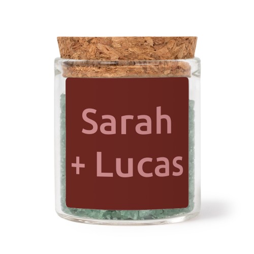 Glass jars with square stickers and green bath salt - set of 12