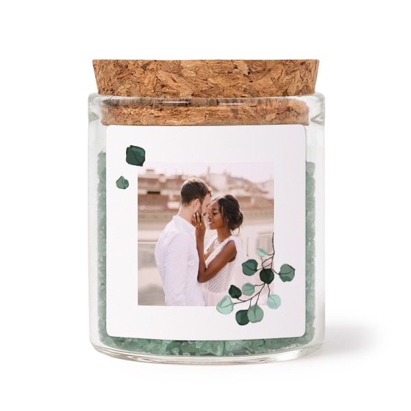 Glaskrukker med kvadratiske klistermærker og grønt badesalt - 12 stk