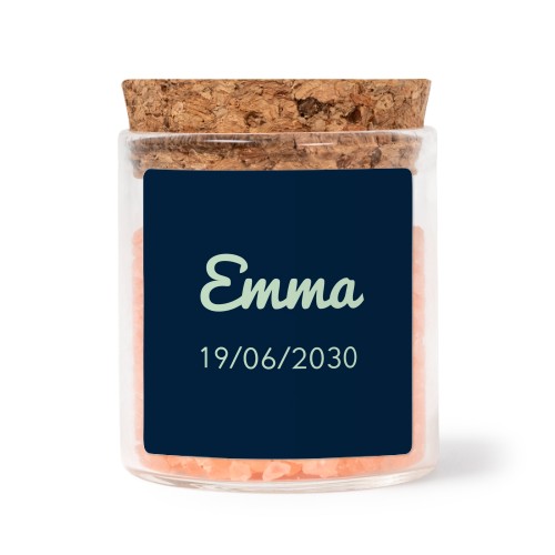 Glass jars with square stickers and pink bath salt - set of 12 Glass jars with square stickers and pink bath salt - set of 12