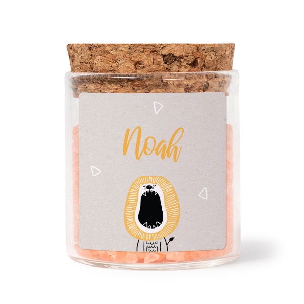 Glaskrukker med kvadratiske klistermærker og lyserødt badesalt - 12 stk