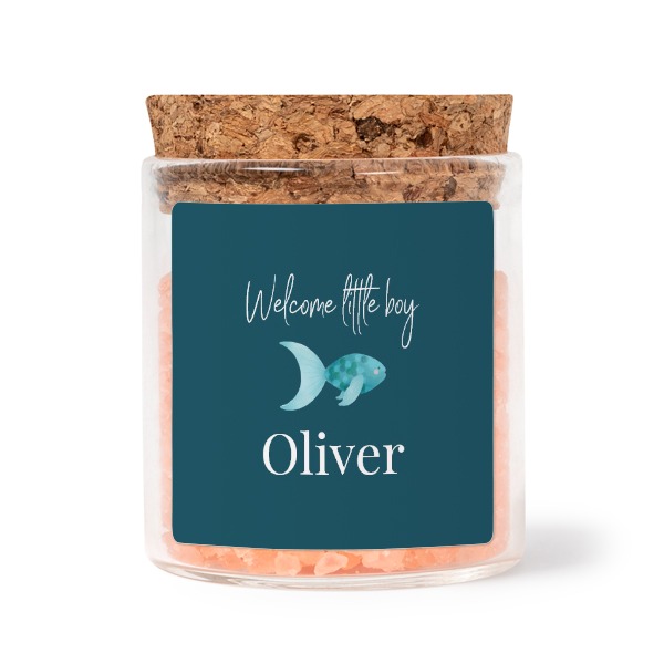 Bokaaltjes met vierkante stickers en roze badzout (set van 12) Bokaaltjes met vierkante stickers en roze badzout (set van 12)