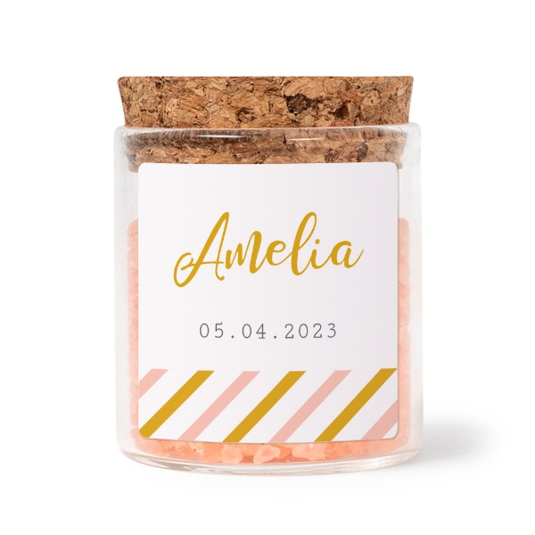 Glasburkar med fyrkantiga klistermärken och rosa badsalt - 12 st