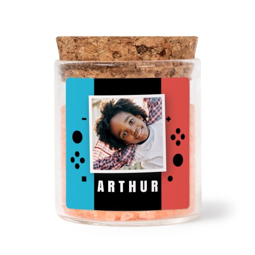 Glazen potjes met vierkante stickers en roze badzout (set van 12)