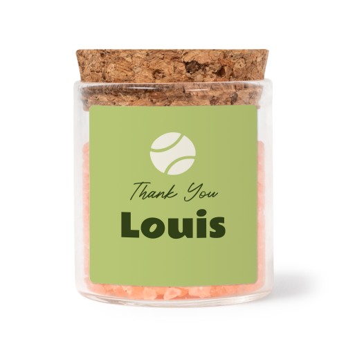 Mini-Glas mit quadratischem Sticker u. pinkem Badesalz - 12 Stk.