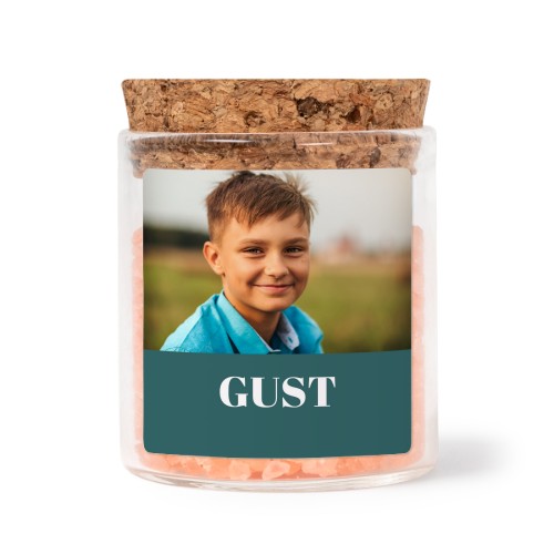 Glazen potjes met vierkante stickers en roze badzout (set van 12) Glazen potjes met vierkante stickers en roze badzout (set van 12)