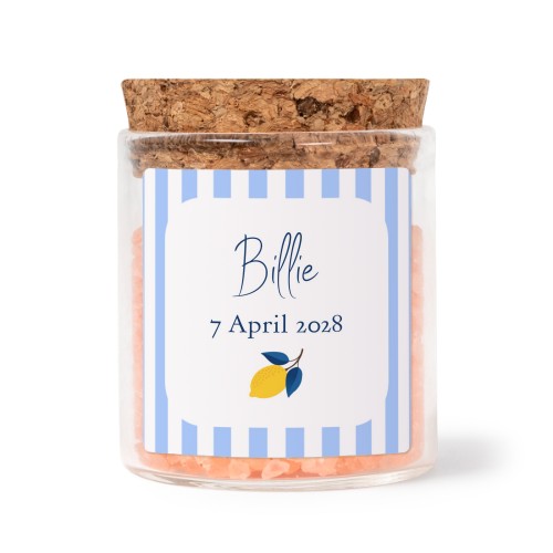 Glazen potjes met vierkante stickers en roze badzout (set van 12)