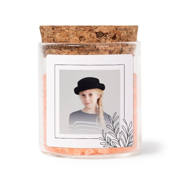 Glasburkar med fyrkantiga klistermärken och rosa badsalt - 12 st Glasburkar med fyrkantiga klistermärken och rosa badsalt - 12 st