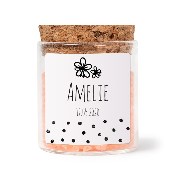 Mini bocal avec stickers carré et sel de bain rose (lot de 12)