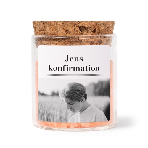 Glaskrukker med kvadratiske klistermærker og lyserødt badesalt - 12 stk