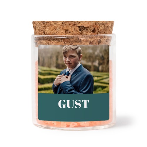 Glaskrukker med kvadratiske klistermærker og lyserødt badesalt - 12 stk Glaskrukker med kvadratiske klistermærker og lyserødt badesalt - 12 stk