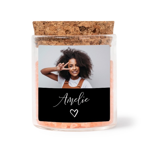 Glass jars with square stickers and pink bath salt - set of 12 Glass jars with square stickers and pink bath salt - set of 12