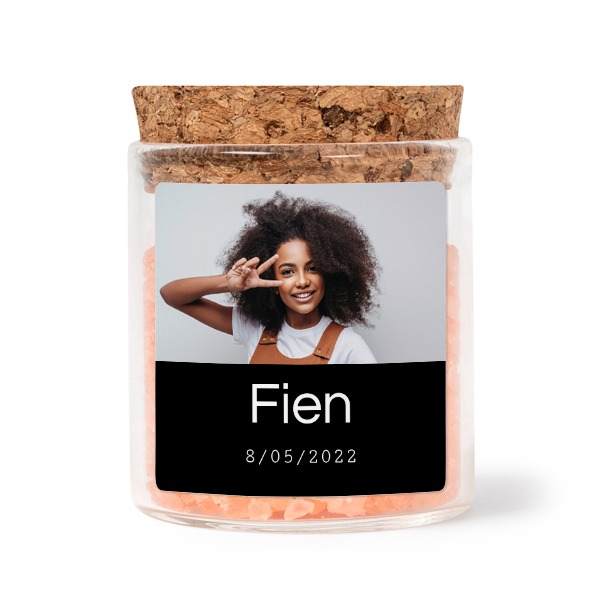 Glass jars with square stickers and pink bath salt - set of 12 Glass jars with square stickers and pink bath salt - set of 12