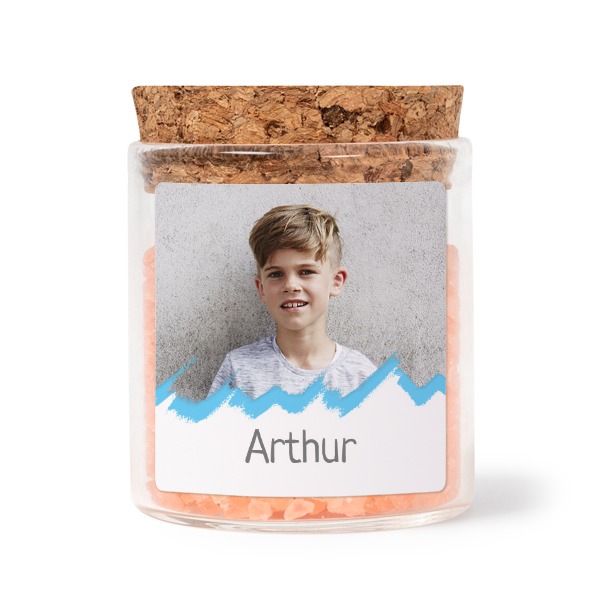 Glaskrukker med kvadratiske klistermærker og lyserødt badesalt - 12 stk Glaskrukker med kvadratiske klistermærker og lyserødt badesalt - 12 stk