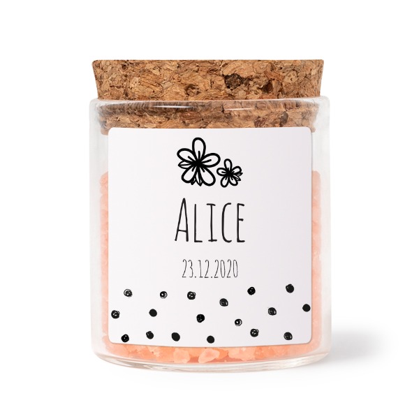 Mini bocal avec stickers carré et sel de bain rose (lot de 12)