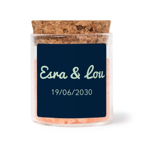 Glass jars with square stickers and pink bath salt - set of 12 Glass jars with square stickers and pink bath salt - set of 12