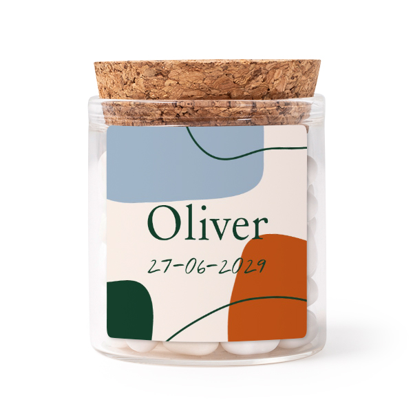 Mini-Glas personalisiert mit quadratischem Sticker - 12 Stk. Mini-Glas personalisiert mit quadratischem Sticker - 12 Stk.