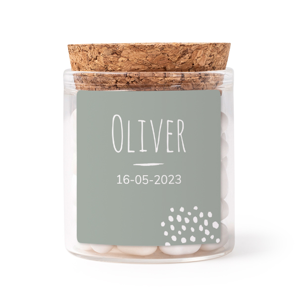 Glass jars with square stickers - set of 12