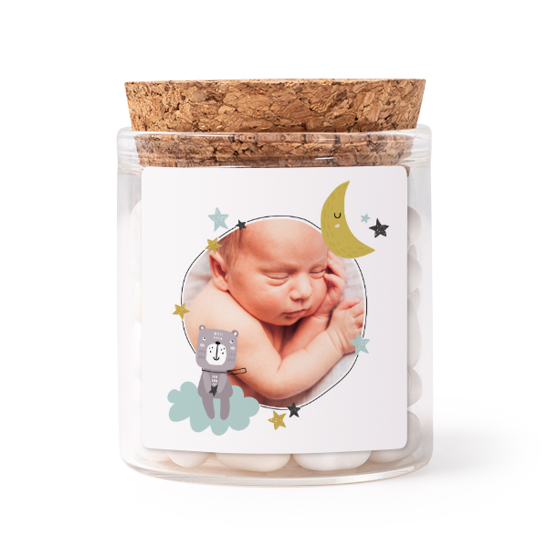 Glass jars with square stickers - set of 12