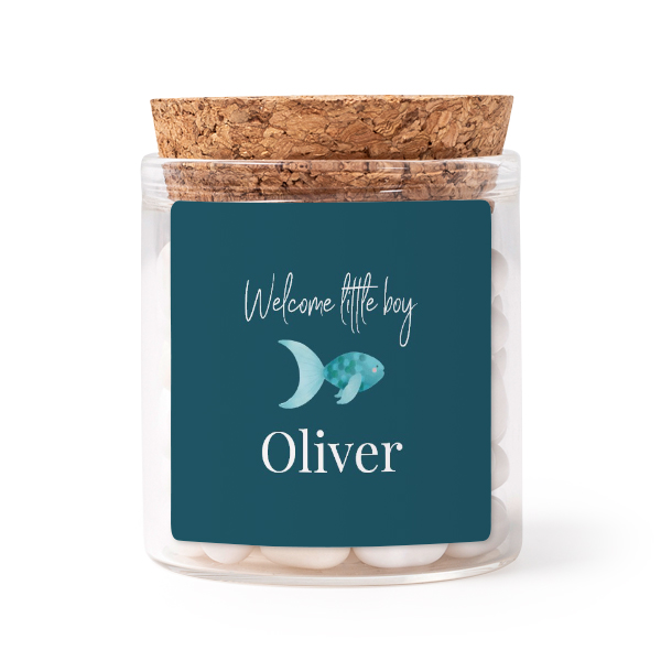 Glass jars with square stickers - set of 12 Glass jars with square stickers - set of 12