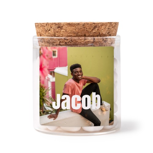 Glass jars with square stickers - set of 12