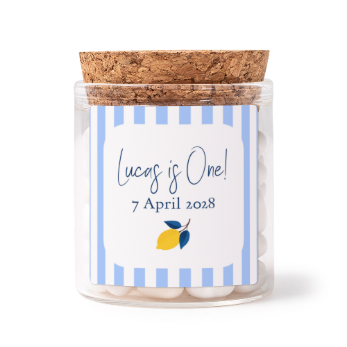 Glass jars with square stickers - set of 12 Glass jars with square stickers - set of 12