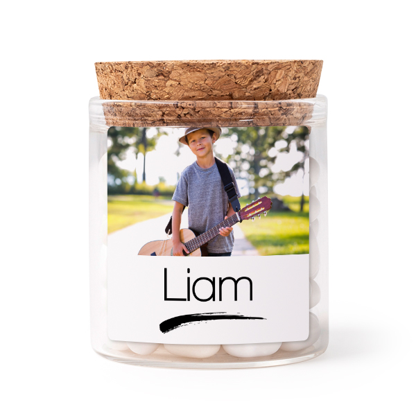 Mini-Glas personalisiert mit quadratischem Sticker - 12 Stk.